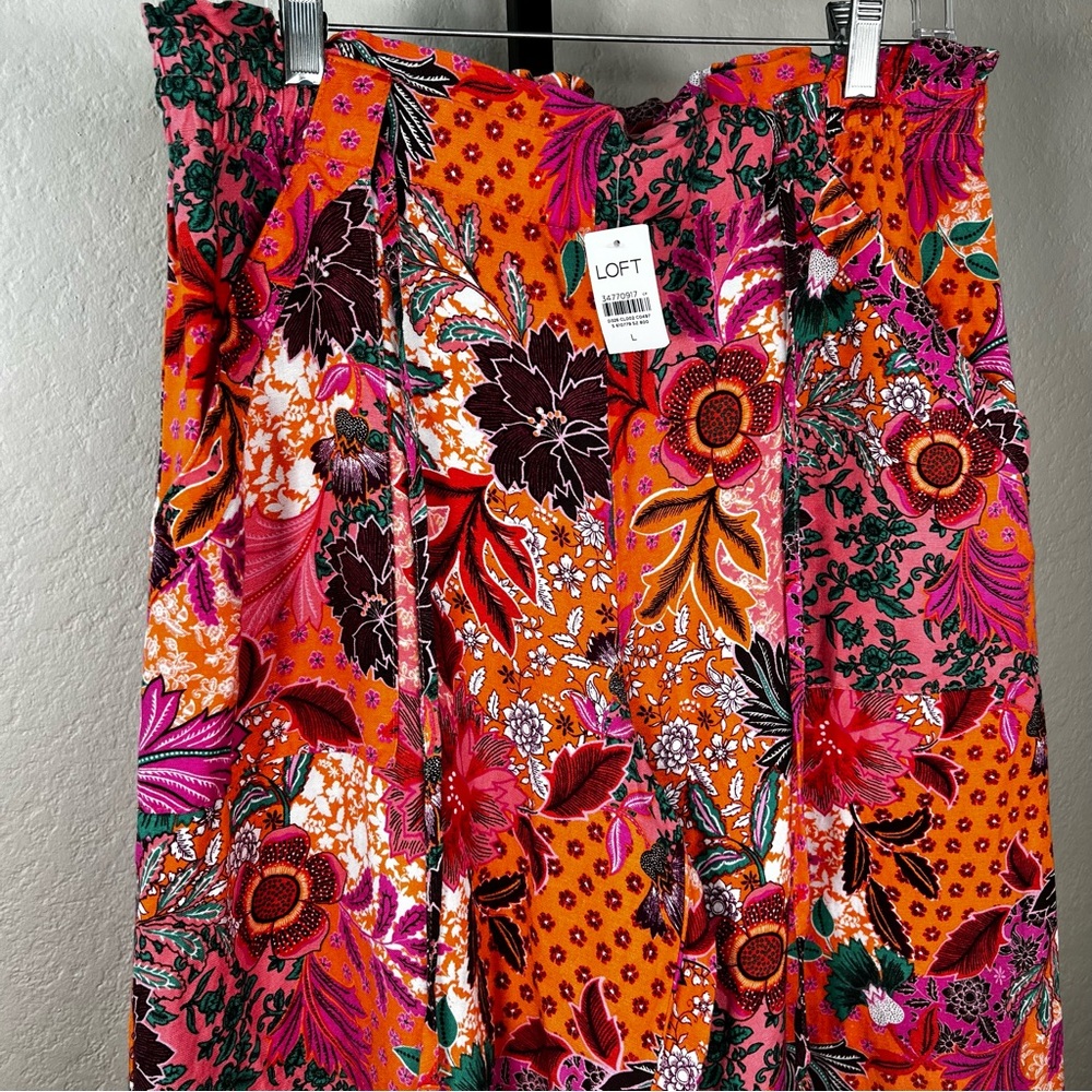 NEW NWT Ann Taylor Loft Pull On Linen Blend Wide Leg Pants Patchwork Bloom LARGE - Picture 3 of 12